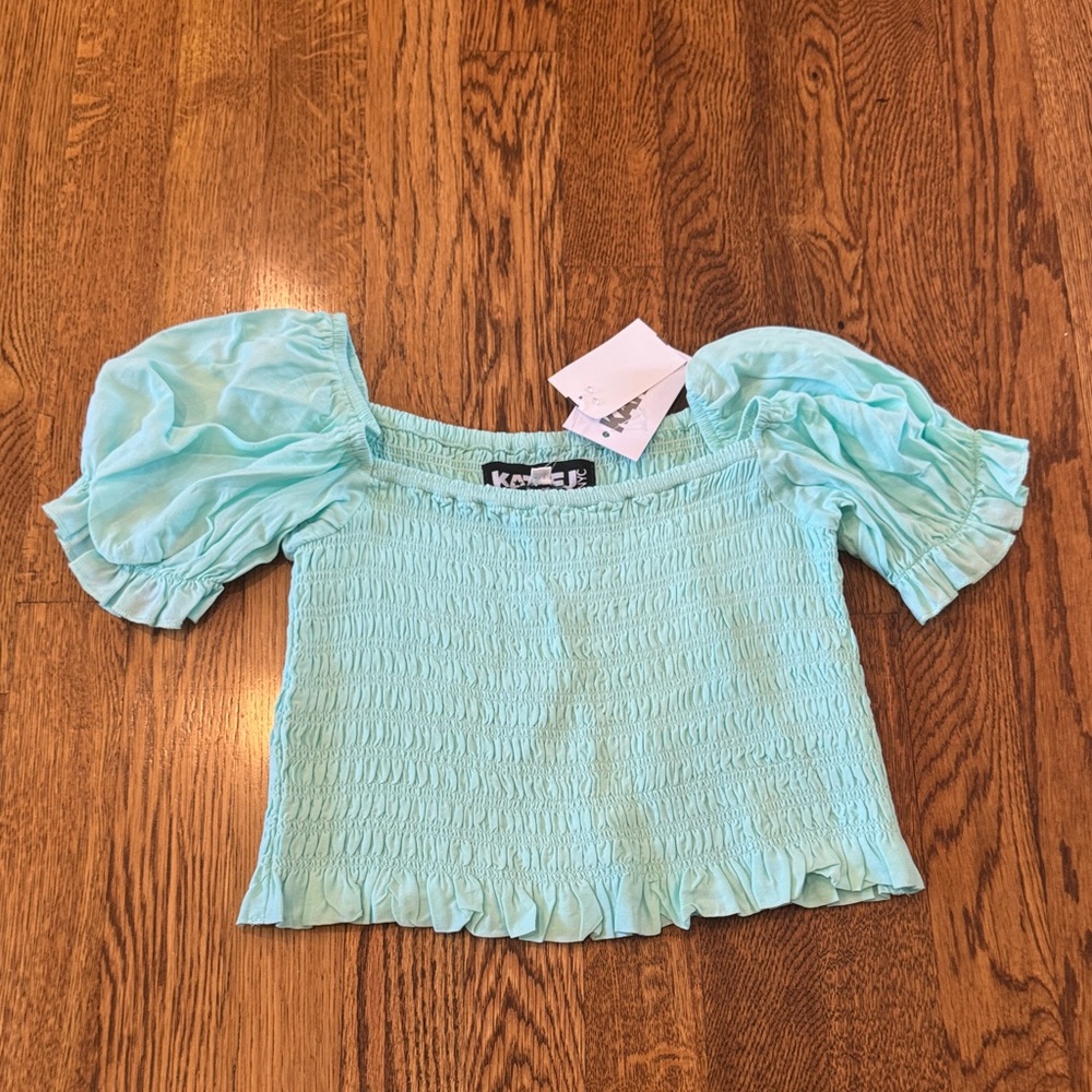 NWT Katie J NYC Girl’s Blue Eyelet Flutter Sleeve Top Size XL